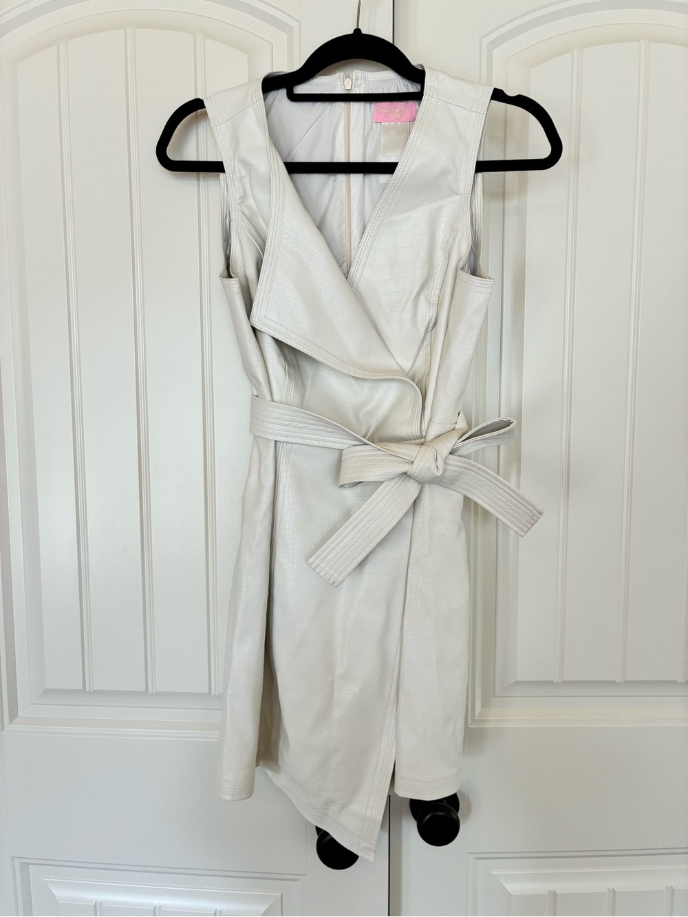 Sincerely Ours Cream Faux-Leather Wrap Mini Dress
